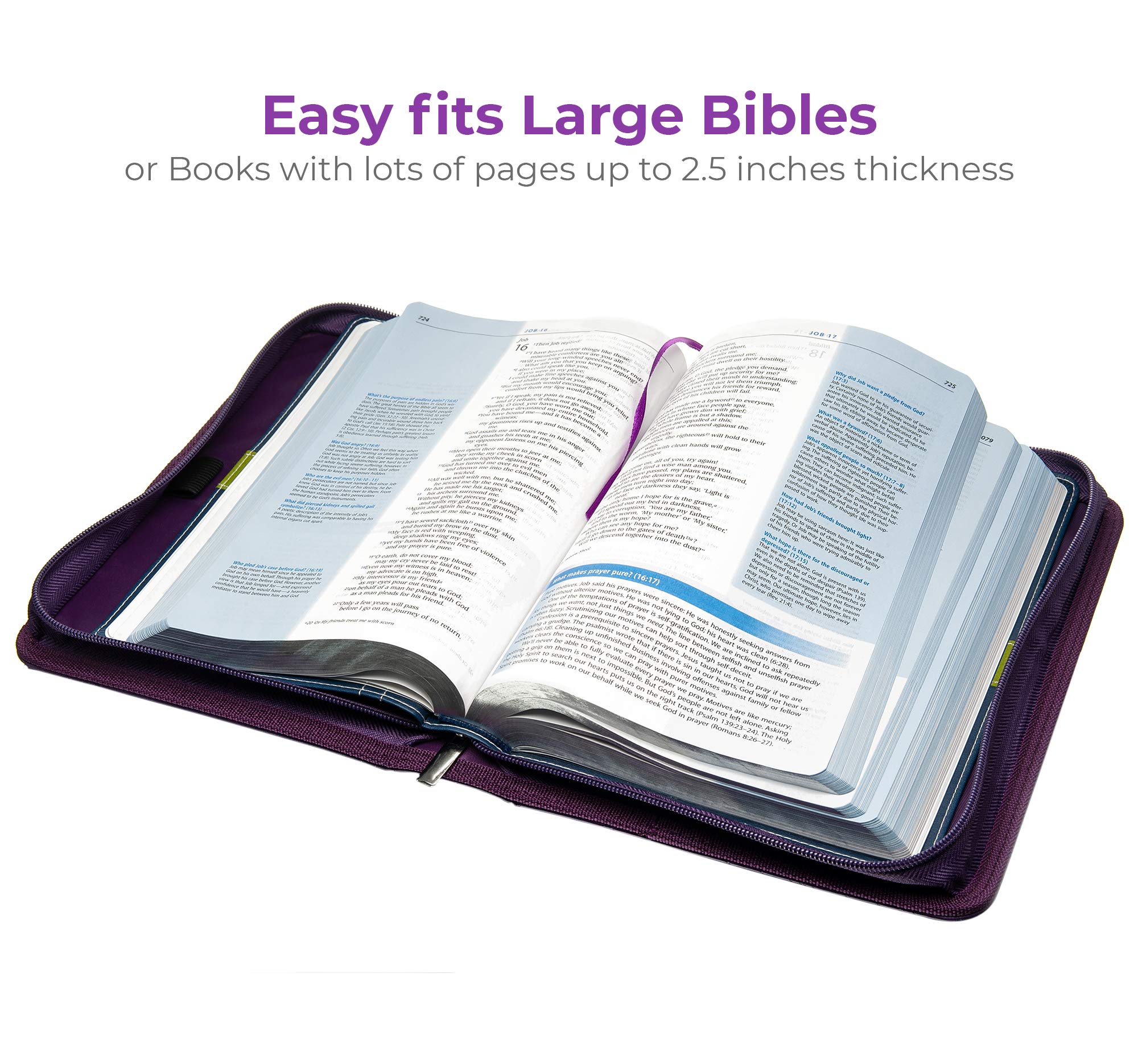 Bible Cover - Book Case in Purple with Butterflies - Blessed - Perfect Christian Gift for Women and Girls - Fits Most Popular Bible Sizes (10 x 7 x 2.5 inches) - Faux PU Leather