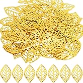 Hzopcw 40pcs Gold Leaf Charms for Jewelry Making, Metal Hollow Leaves for DIY Crafts, Leaf Ornaments Charms Pendants Supplies for Necklace Bracelet Earrings