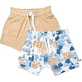 HonestBaby Unisex-Baby 2-Pack Cargo Shorts 100% Organic Cotton for Infant Baby and Toddler, Boys, Girls