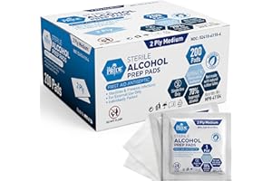 MED PRIDE Sterile Alcohol Prep Pads, Antiseptic, 70% Isopropyl, Individually Wrapped, Medical Grade 2 Ply Wipes (200 Count (Pack of 1) White)