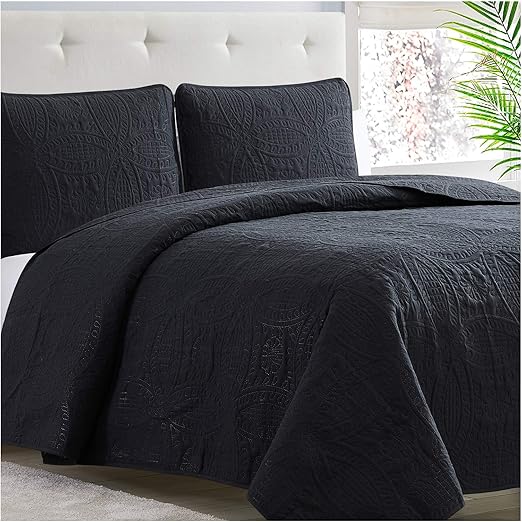 Amazon Com Mellanni Bedspread Coverlet Set Black Comforter