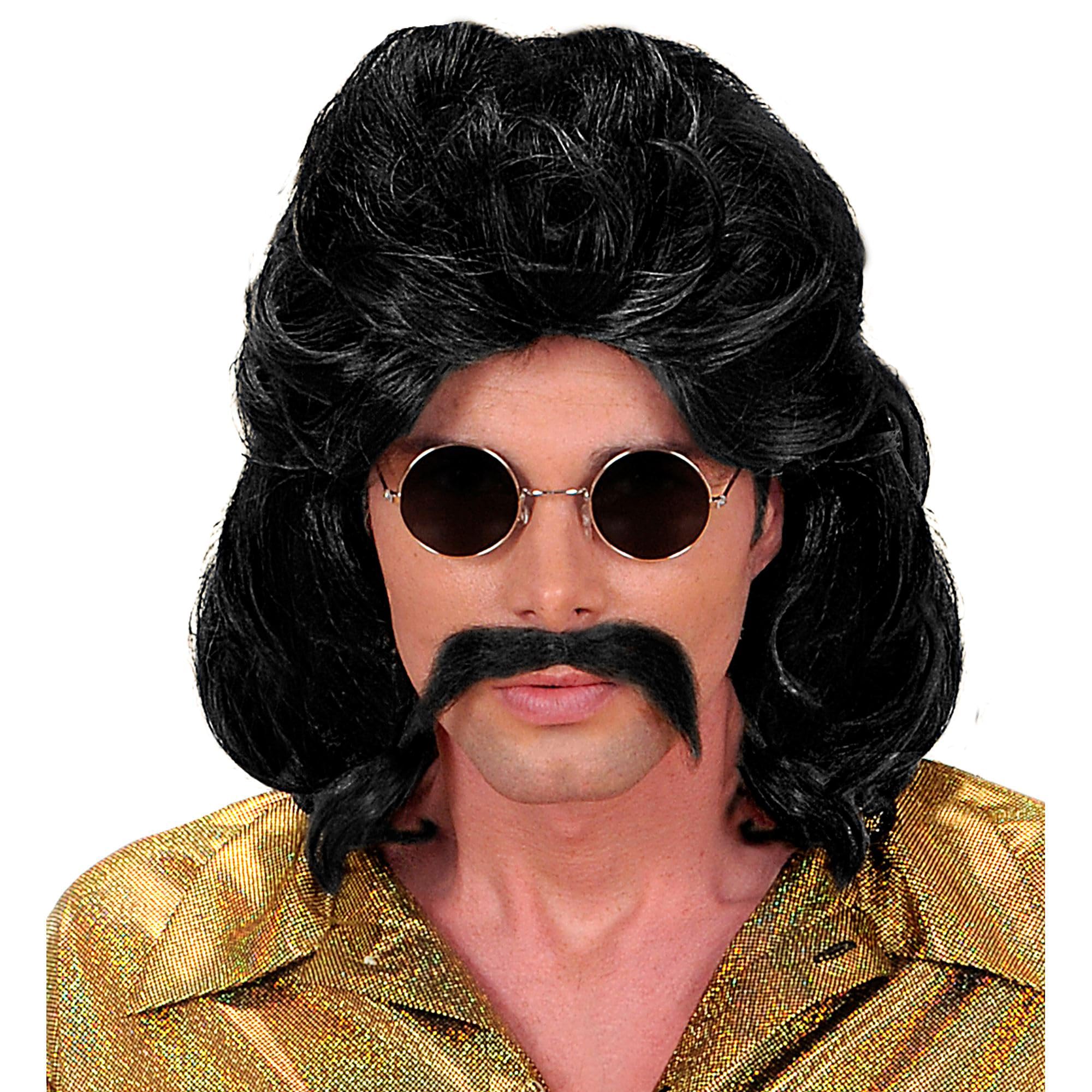 Mens 70s Man & Moustache - Black Wig for Hair Accessory Fancy Dress