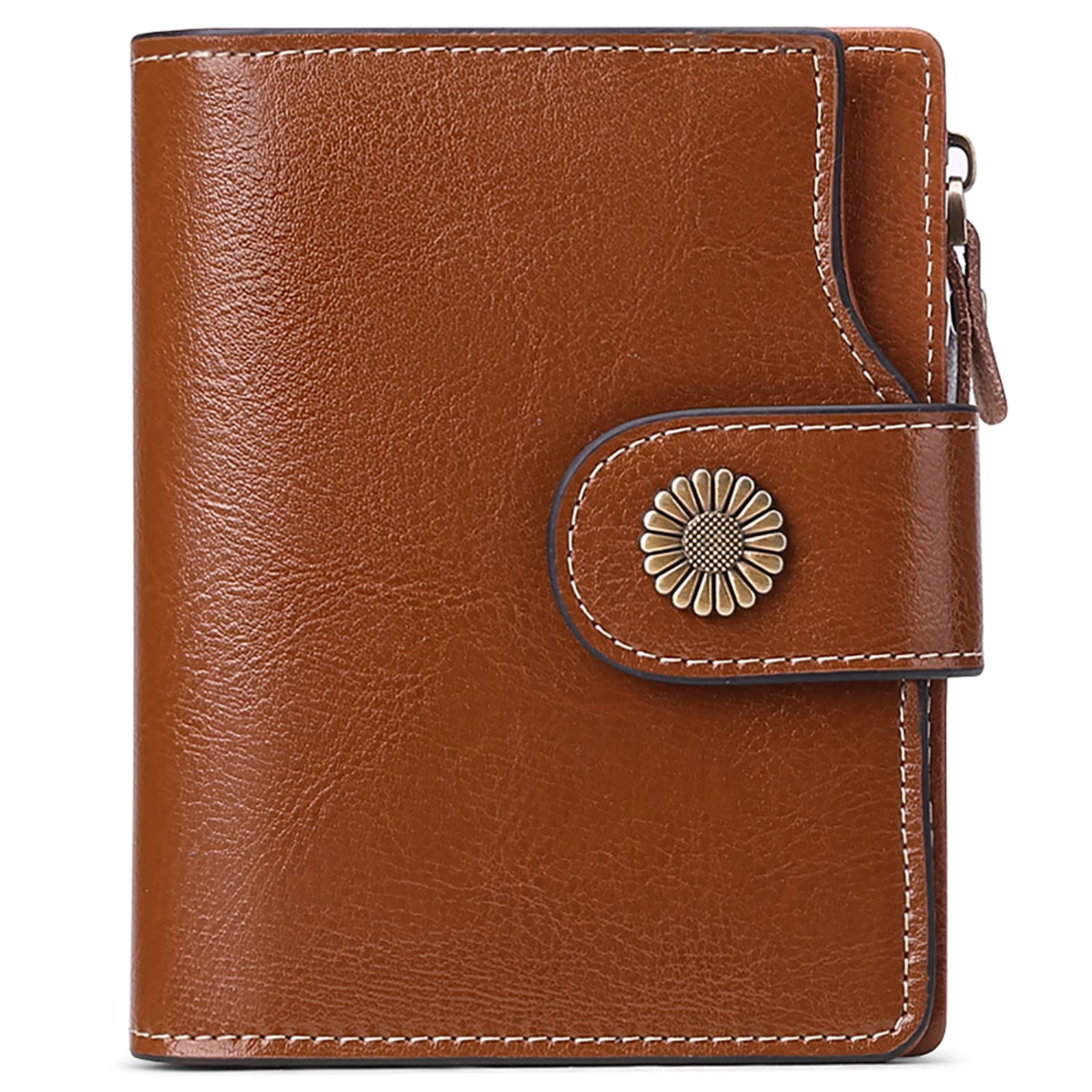 SENDEFN Small Women Wallet Genuine Leather RFID Blocking Bifold Small Purse with Zipper Pocket