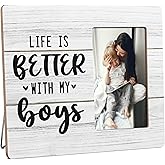 HODODAN Mom Boy Picture Frame Gifts for Son, Life is Better with My Boys Wooden Picture Frames, 4x6 inch Photo