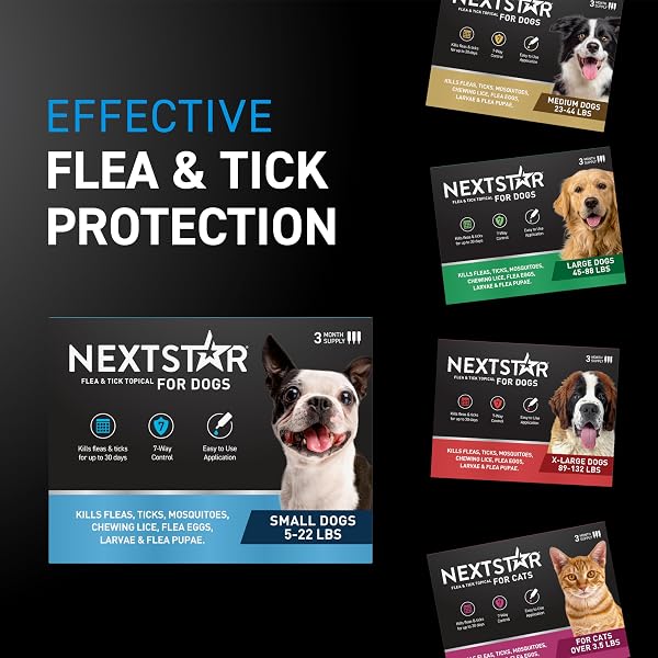 NEXTSTAR FLEA AND TICK PREVENTION FOR DOGS, REPELLENT & CONTROL, FAST ACTING WATERPROOF TOPICAL DROPS, FLEA AND TICK PREVENTION FOR SMALL DOGS, 3 MONTHLY DOSES