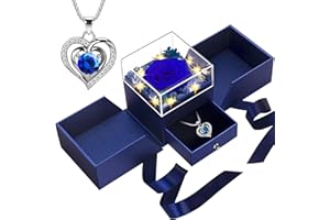 RIANEAN Birthday Gifts for Women, Preserved Rose with Necklace & LED Light in Gift Box, Eternal Flowers Rose Gifts for Women Wife Girlfriend, Women Gifts for Birthday, Anniversary, Christmas(Blue)