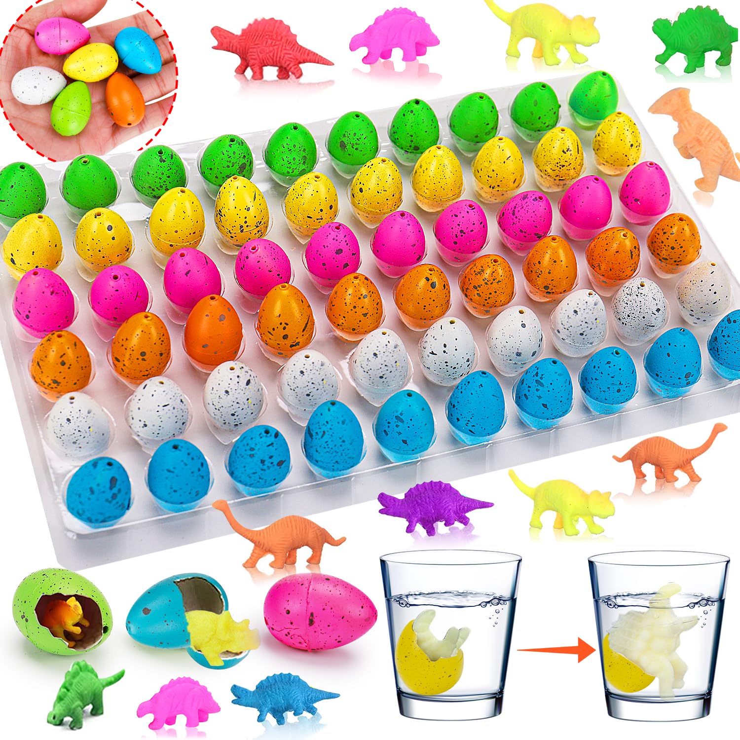 60PCS Hatching Dinosaur Eggs Toys for Kids, Dinosaur Party Bags Dino Party Favors Pinata Fillers for Kids Parties, Surprise Hatching Dino Eggs Water Growing Toys Dinosaur Gifts for Boys Girls