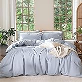 MooMee Bedding Duvet Cover Set 100% Washed Cotton Linen Like Textured Breathable Durable Soft Comfy (Heathered Cornflower Blue, King 104"x90")