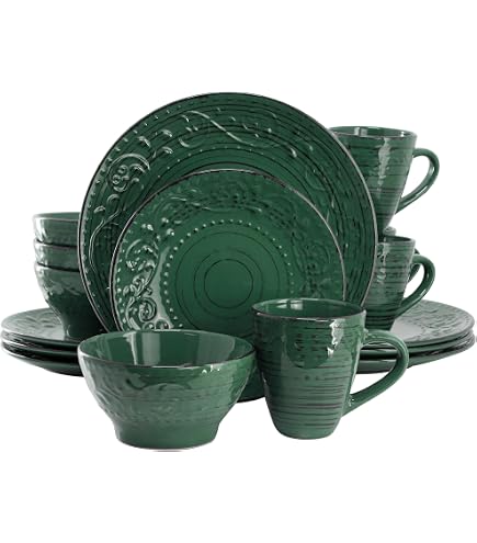 Amazon.com | Elama Stoneware Round Oval Dinnerware Dish Set, Jade