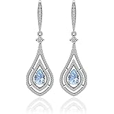 Cubic Zirconia Teardrop Dangle Earrings - Sterling Silver Pear Shape Crystal CZ Chandelier Rhinestone Wedding Statement Earring for Bride Bridesmaids Mother of Bride Pageant Party Prom