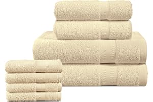 BolBom*S 8 Piece Towel Set- Ultra Soft 100% Pure Cotton 2 Large Bath Towels 28x56, 2 Hand Towels for Bathroom 16x26, 4 Wash Cloths 12x12, Bath Towels Ideal for Everyday Use, Hotel & Spa-Beige