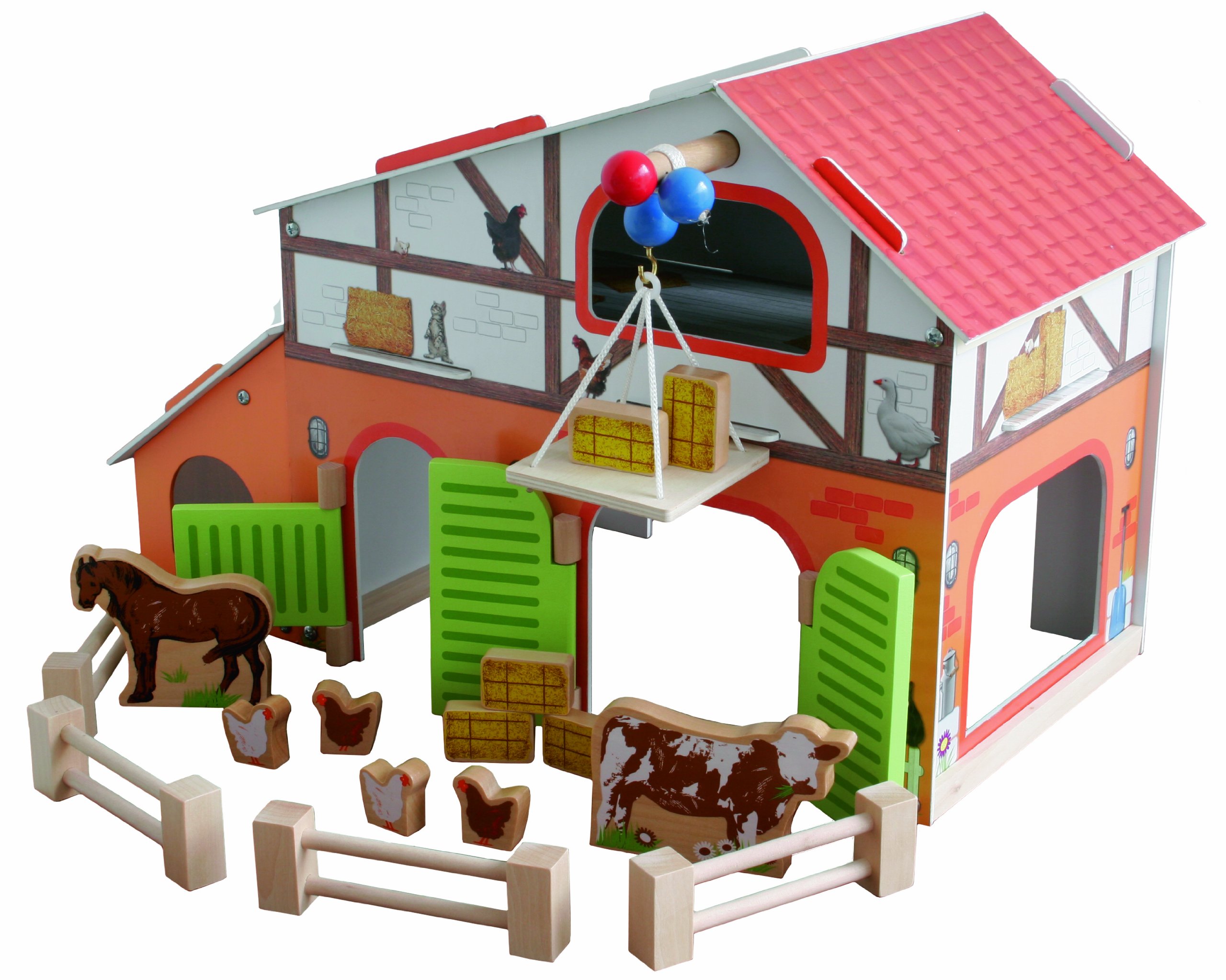 roba Farm 'Farm' Printed Wooden Toy Set with Barn, Stable, Hay, Fence & 6 Farm Animals, steckbar