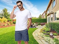 QPNGRP Men's 9" Inseam Stretch Waist Zipper Cargo