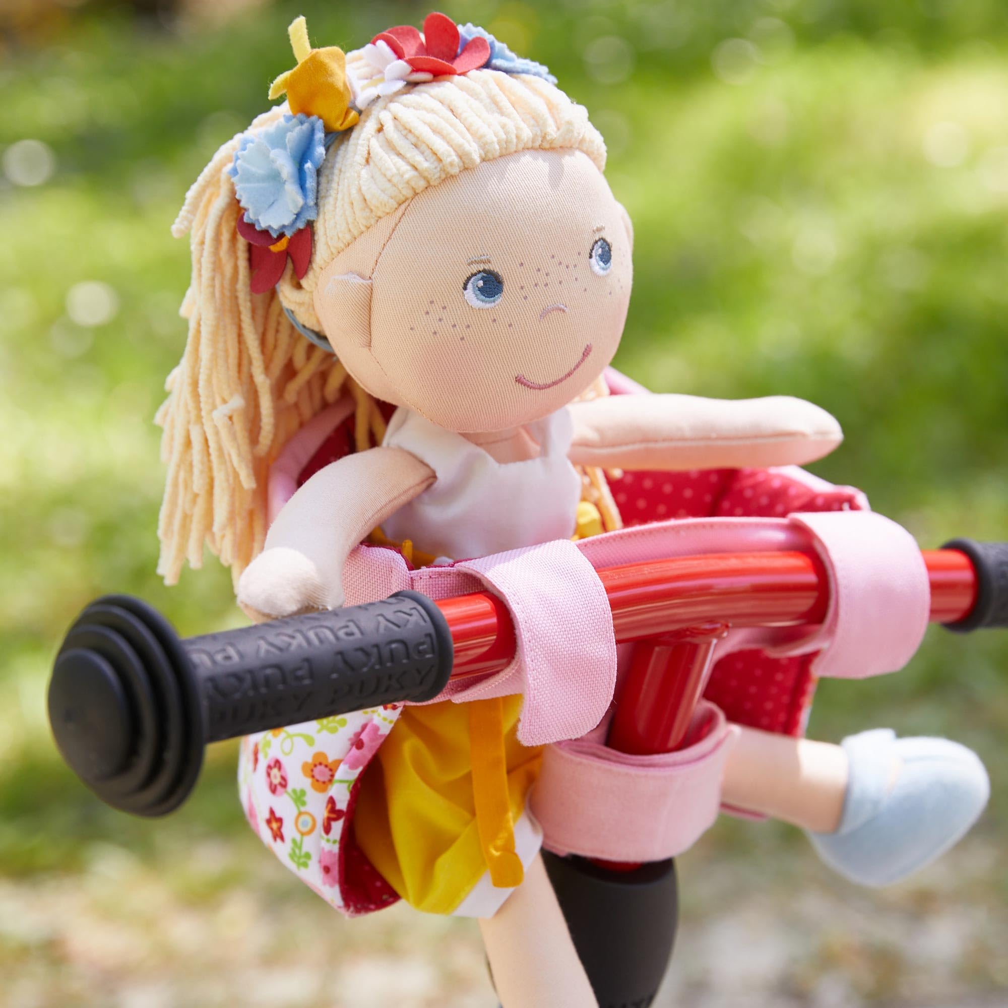 HABA Soft Doll Bike Seat – Baby Doll Accessories for Toddler and Seat Attachment for Scooters, Trikes & Bikes for Toddlers 18+ Months, Fits Most Plush Toys Up to 15”