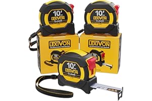 LEXIVON [3-Pack] 10Ft/3m DuaLock Tape Measure | 3/4-Inch Wide Blade with Nylon Coating, Matte Finish White & Yellow Dual Side