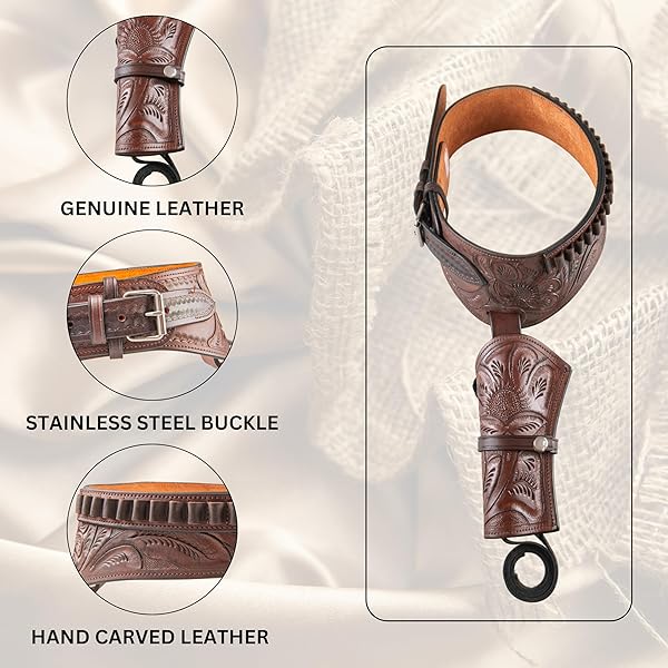 HULARA GENUINE LEATHER WESTERN GUN BELT CONCEALED CARRY GUN HOLSTER BELT FOR MEN WOMEN COWBOY COSTUME REVOLVER HOLSTER PISTOL TACTICAL HOSLTER