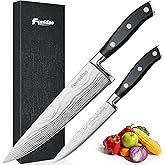 fomidao 2PCS Chef Knife Set, Razor Sharp Japanese Kitchen Knife Set, High Carbon Steel Damascus Pattern Chef's knives, Cooking Knife with Full Tang Handle Design for Home Kitchen