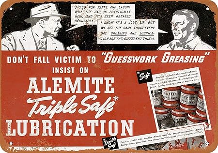 Forry Alemite Triple Safe Lubrication Metal Mur Affiche Vintage Plaque Etain Signe Retro Decorer Artisanat Pour Cafe Bar Garage Salon Chambre Amazon Fr Cuisine Maison