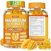 Magnesium Glycinate Gummies 600mg, Chewable Sugar Free Potassium Magnesium Gummies with Magnesium Glycinate, Vitamin D, B6 and CoQ10 for Sleep, Relaxation, Brain & Muscle, 120 Count