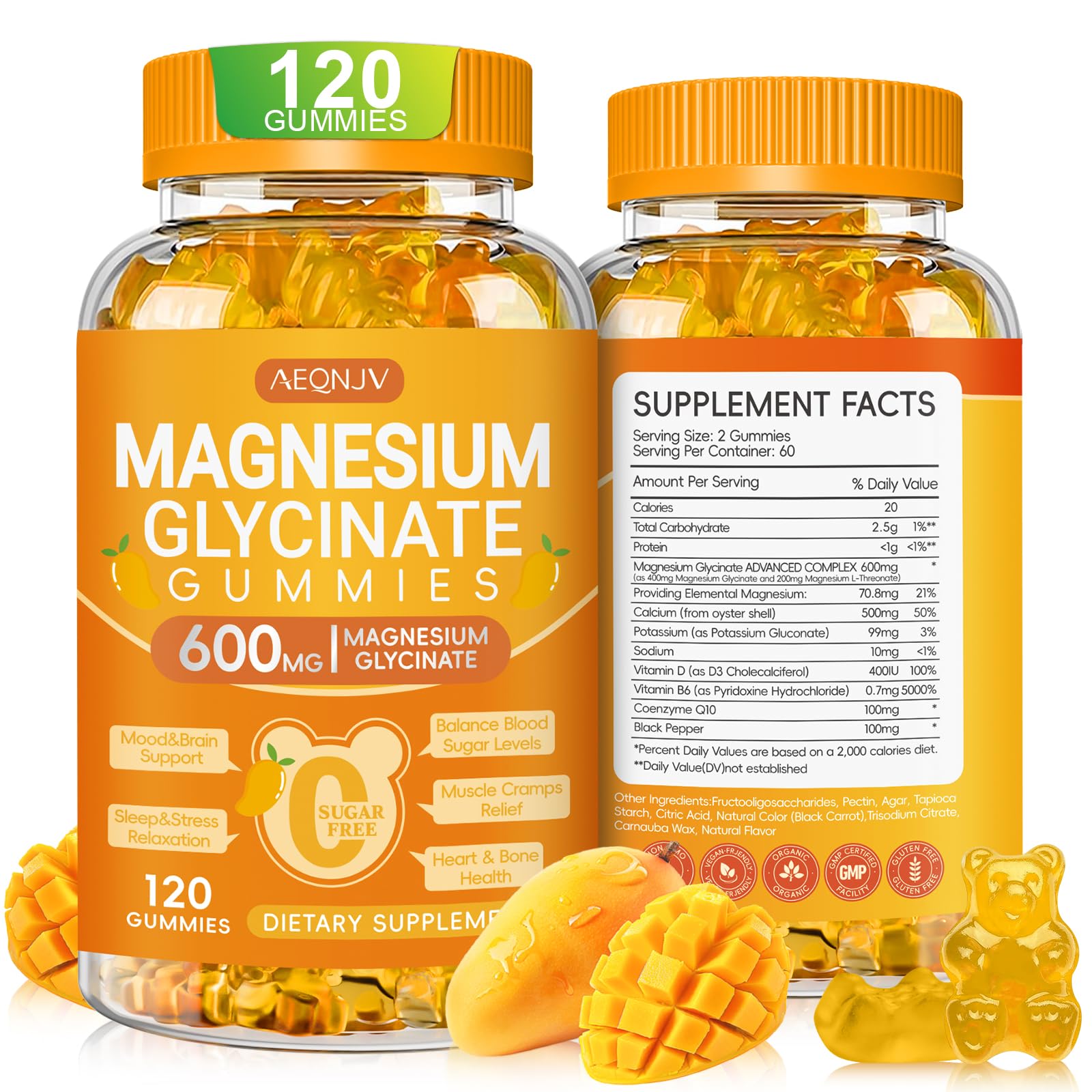 Magnesium Glycinate Gummies 600 mg (Mango)