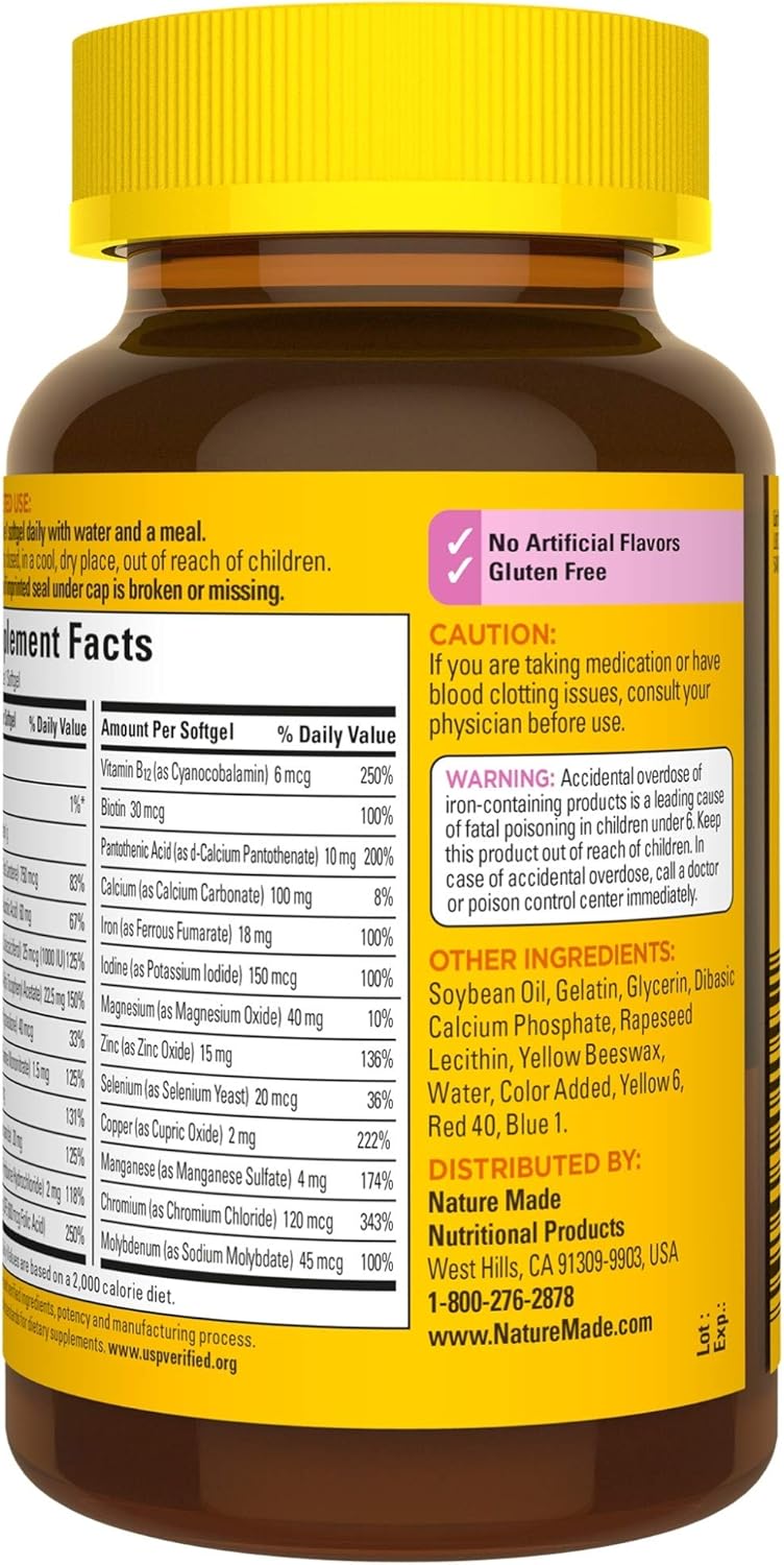 Nature Made Women's Multivitamin Softgels with Vitamin D3 and Iron, 60 Count (Packaging May Vary): Health & Personal Care
