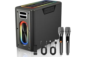 ZEELINK Karaoke Machine with Two Wireless Microphones, Powerful Portable Bluetooth Speaker for Adults & Kids, PA System with 3 Voice Mode, LED Lights, Supports BT/TWS/AUX/USB/TF for Party