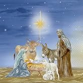 Boston International Cocktail Napkins Disposable 3-Ply Paper Party Supplies, 5" x 5", Starry Nativity, 20-Count