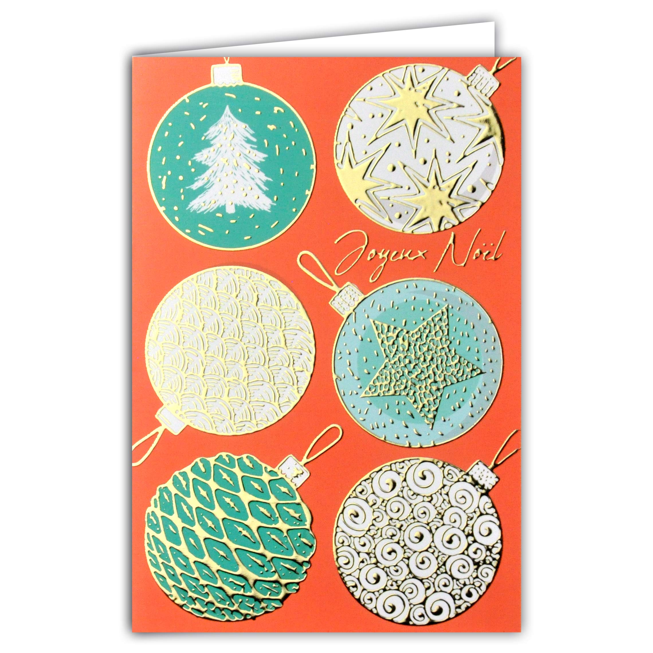 Merry Christmas Baubles Tree Star Waves Bark Pine Cone Blue Green Orange Gold Gilt