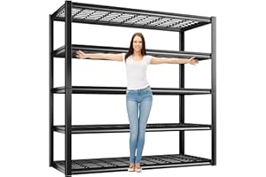 REIBII 48.2''W Garage Shelving Heavy Duty Loads 3010LBS Garage Storage Shelves Heavy Duty Shelving 5 Tier Adjustable Metal Shelving for Storage Rack Industrial Utility Shelf 48.2''W X72''HX 24.5''D