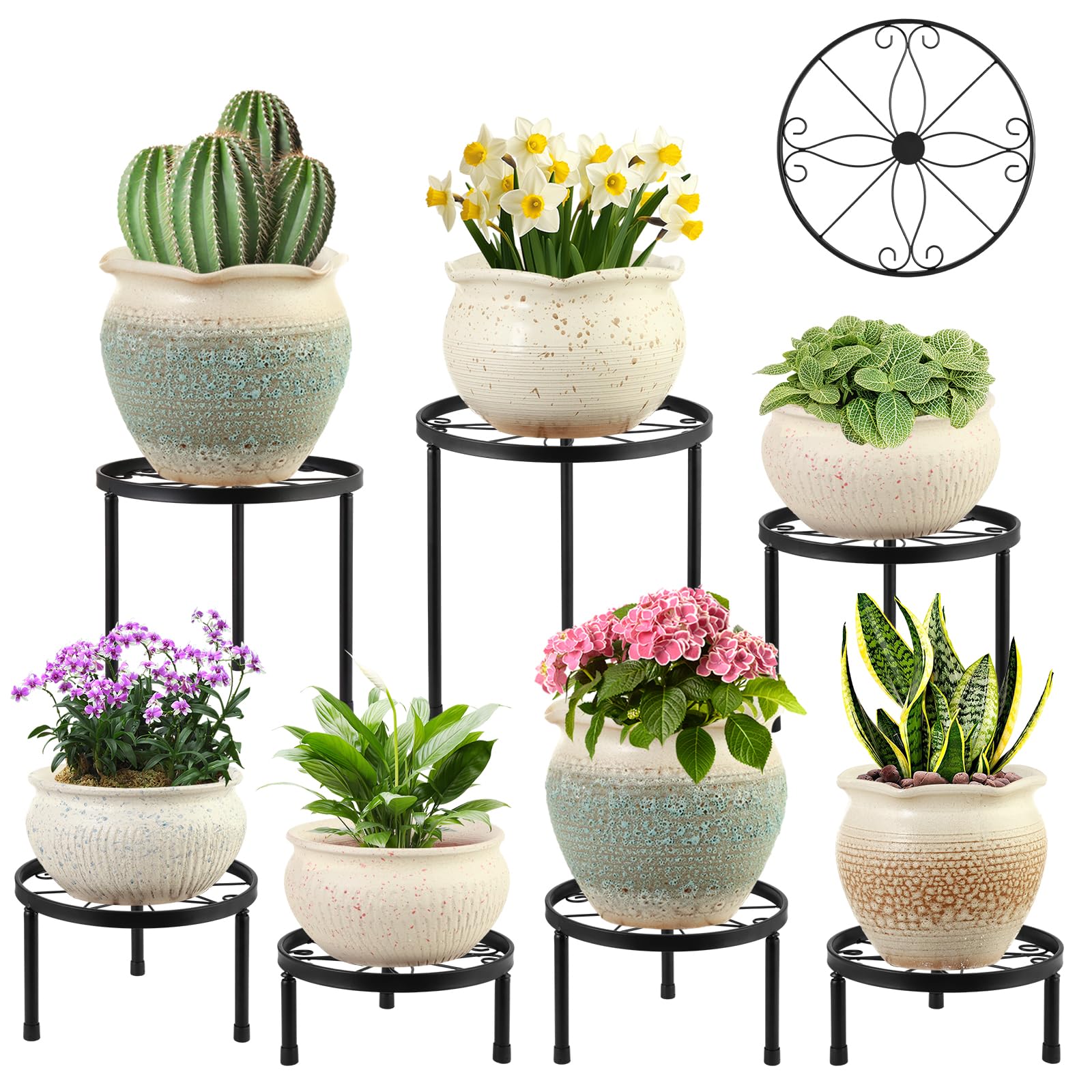 Photo 1 of Plant Stand Indoor 7 Pack Outdoor Plant Stands for Patio Rustproof Metal Plant Stand Small Flower Stand Heavy Duty Plant Table Plant Holder Plant Riser Planter Stand for Home & Patio Decor, Black
