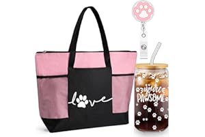 Bulyoou Christmas Veterinary Gifts Tote Bag 16 oz Glass Cup Paw Badge Reel Christmas Thank You Gift for Vet Tech Nurse(Pink,3 Pcs)
