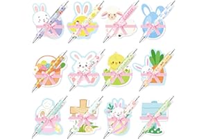 24Pcs Easter Sticky Notes and Pens Set, Colorful Bunny Chick Egg Writing Notepads Memo Pads with Ballpoint Pens Ribbons Stati