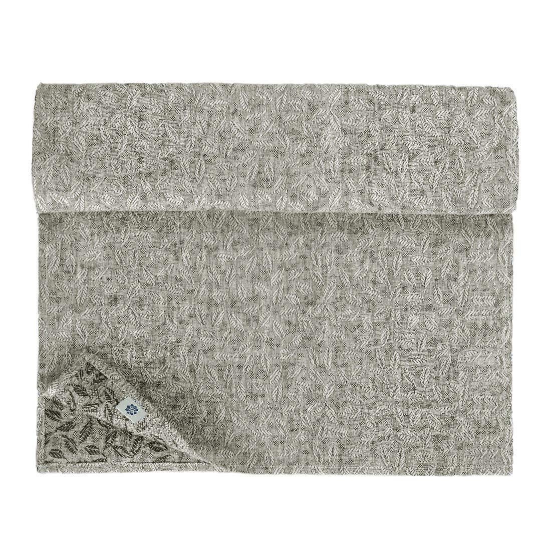 Linen & Cotton Jacquard Damask Table Runner Isla - 100% Linen, Black White (45 x 200 cm) Rectangular Decorative Wide Table Runner for Home House Decoration Kitchen Dining Coffee Table