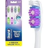 Oral-B 3D White Manual Toothbrush, 4-Pack, Stain Eraser, Soft Bristle Brushes, Adult Teeth Whitening, Daily Plaque Removal, Built-in Tongue Scraper Cheek Cleaner, Travel Size Toiletries