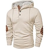 JMIERR Mens Hoodies Fall Casual Cotton Textured Long Sleeve Half Button Pullover Hooded Sweatshirts