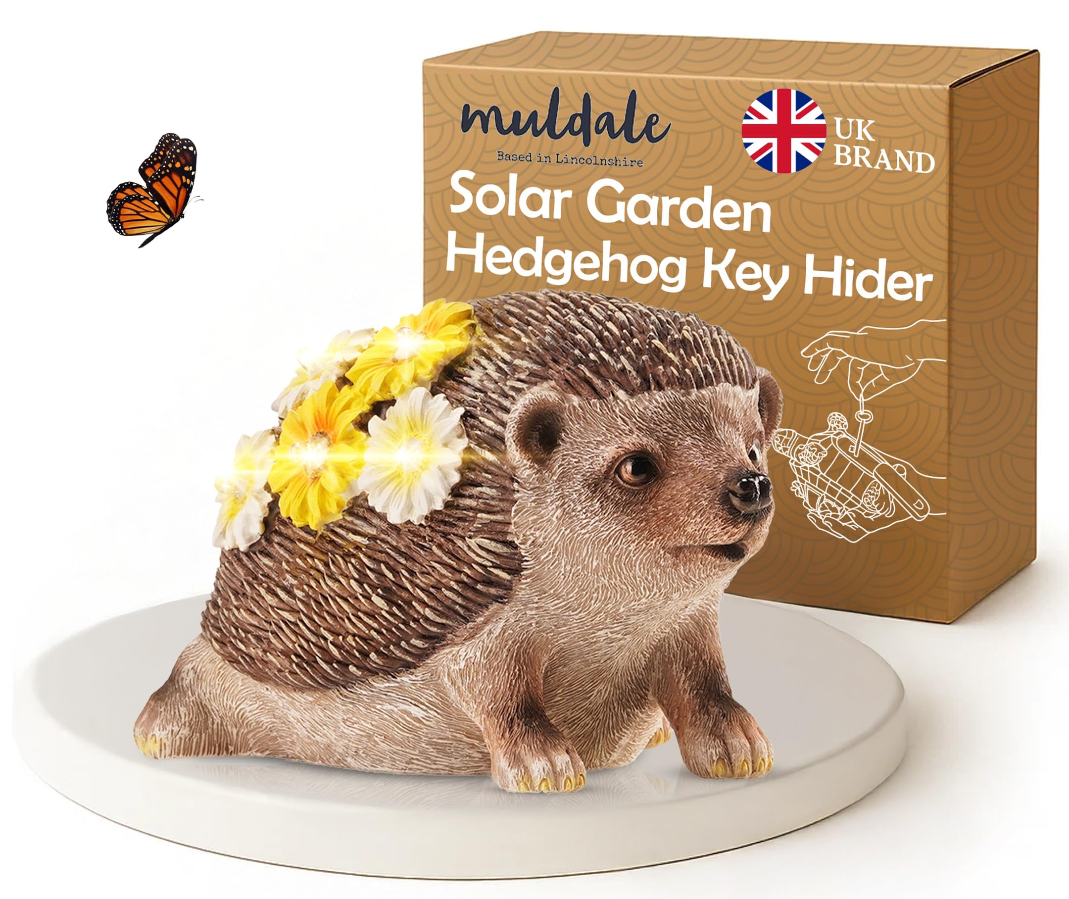 Muldale Solar Hedgehog Garden Ornament with Hidden Key Compartment - Waterproof Outdoor Decor - Solar Powered Animal Light - Gift Boxed - Humphrey
