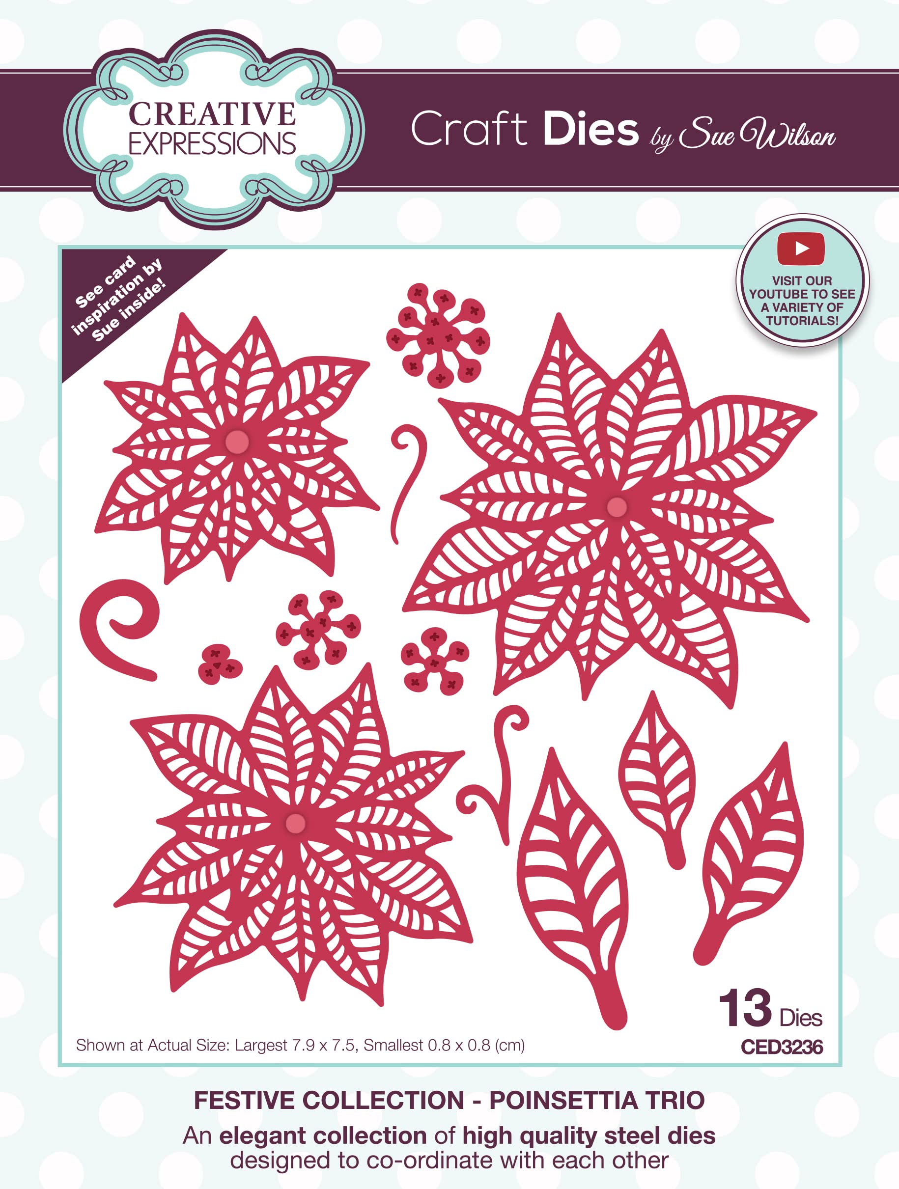 Creative Expressions Sue Wilson-Festive Collection-Poinsettia Trio-Craft, Metal, Largest die 7.9 x 7.5 cm