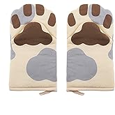 Cook Non-Slip Oven Mitts Heat Resistant Oven Gloves Cute Cat Paw Short Oversized Thick Gloves Grill Cut-Resistant BBQ Gloves Kitchen Utensils for Home Cooking Baking Grilling (1 Pair)