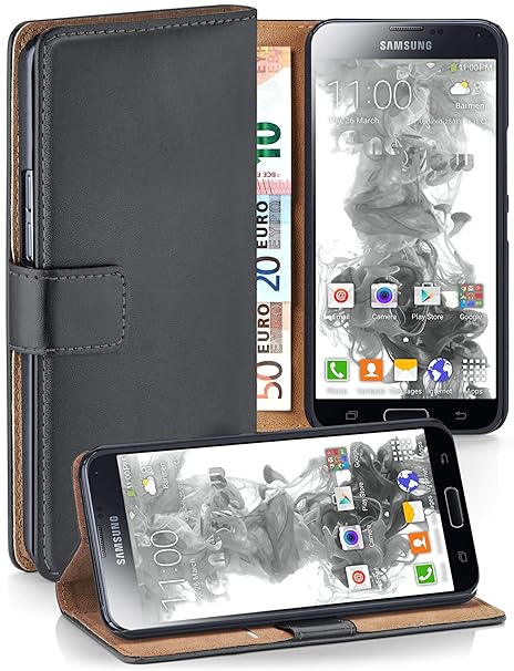 moex Samsung Galaxy S5 Mini | Hülle Dunkel-Grau mit Karten-Fach 360° Book Klapp-Hülle Handytasche Kunst-Leder Handyhülle für 