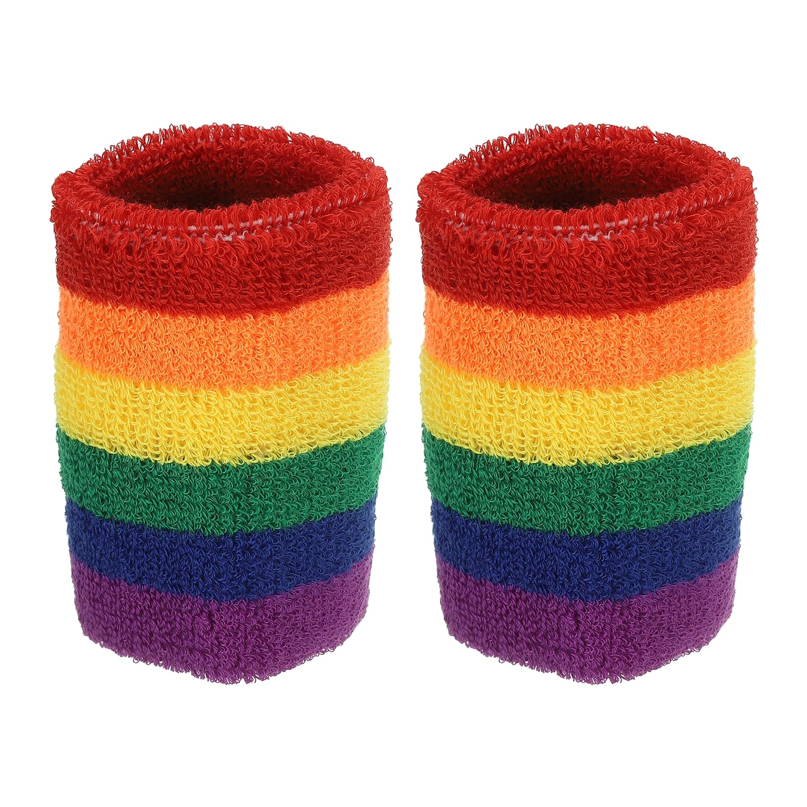 PATIKIL Rainbow Wristbands 8x8cm, 2 Pack Athletic Cotton Terry Cloth Absorbent Wrist Sweatband for Tennis Basketball Working Out Running