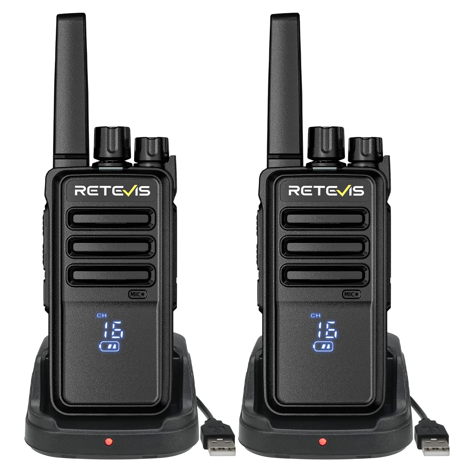 Retevis RT668H Walkie Talkies, Two Way Radio with Screen, Rechargeable Type-C Walkie Talkies for Adults, Key Lock, VOX, Rugged PMR446 2 way radio for Camping, Cycling (2 Pcs, Black)