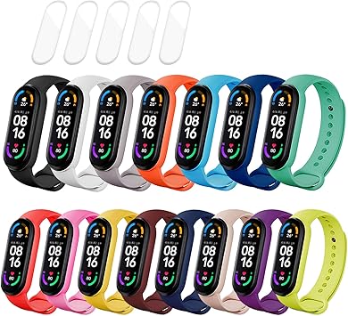 MIJOBS 20 Piezas=15 Piezas Correas para Xiaomi Mi Band 5/Mi Band 6/Amazfit Band 5 + 5 TPU Protector Correas de Silicona Pulsera de Deportivas ...