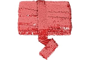 EZ TRIMS Elastic Sequin Trim, 1.9 Inch 5 Row Flat Glitter Paillette Sequin Ribbon, Bling Fabric Metallic Stretch Sequin Strip DIY Sewing Embellishment, 11 Yards, Red