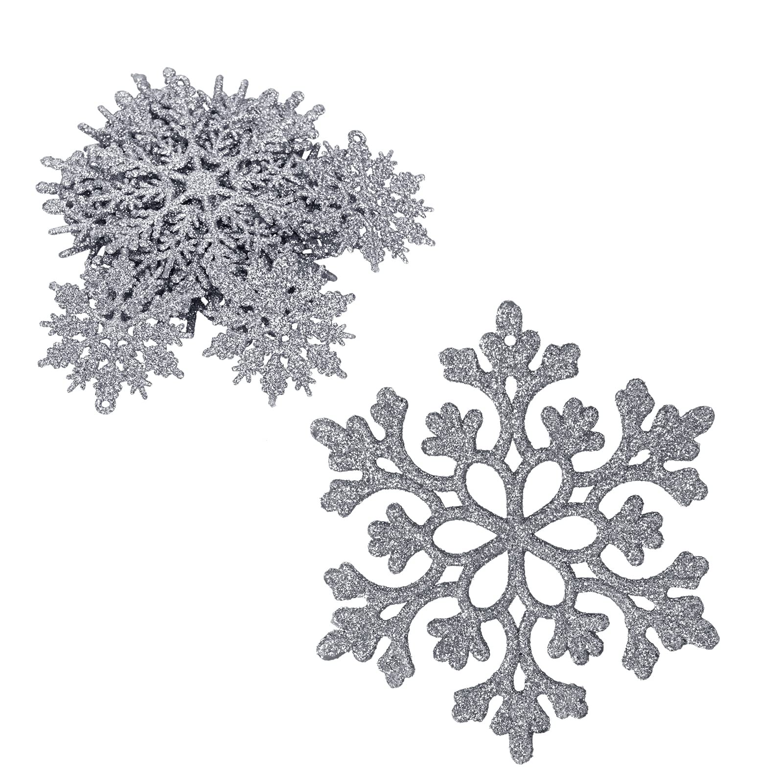 Darbermu Christmas Snowflake Hanging Decorations, 36 Pack 3D Plastic Glitter Snowflakes Ornaments for Christmas Tree Party Decoration Xmas Home Decor (Silver)