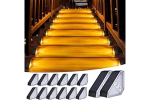 KINKAI Solar Stair Lights for Outside, 14 Pack Outdoor Step Light Waterproof LED Triangle Deck Lighting for Garden, Patio, Yard, Front Door, Porch Decor (Warm Light)