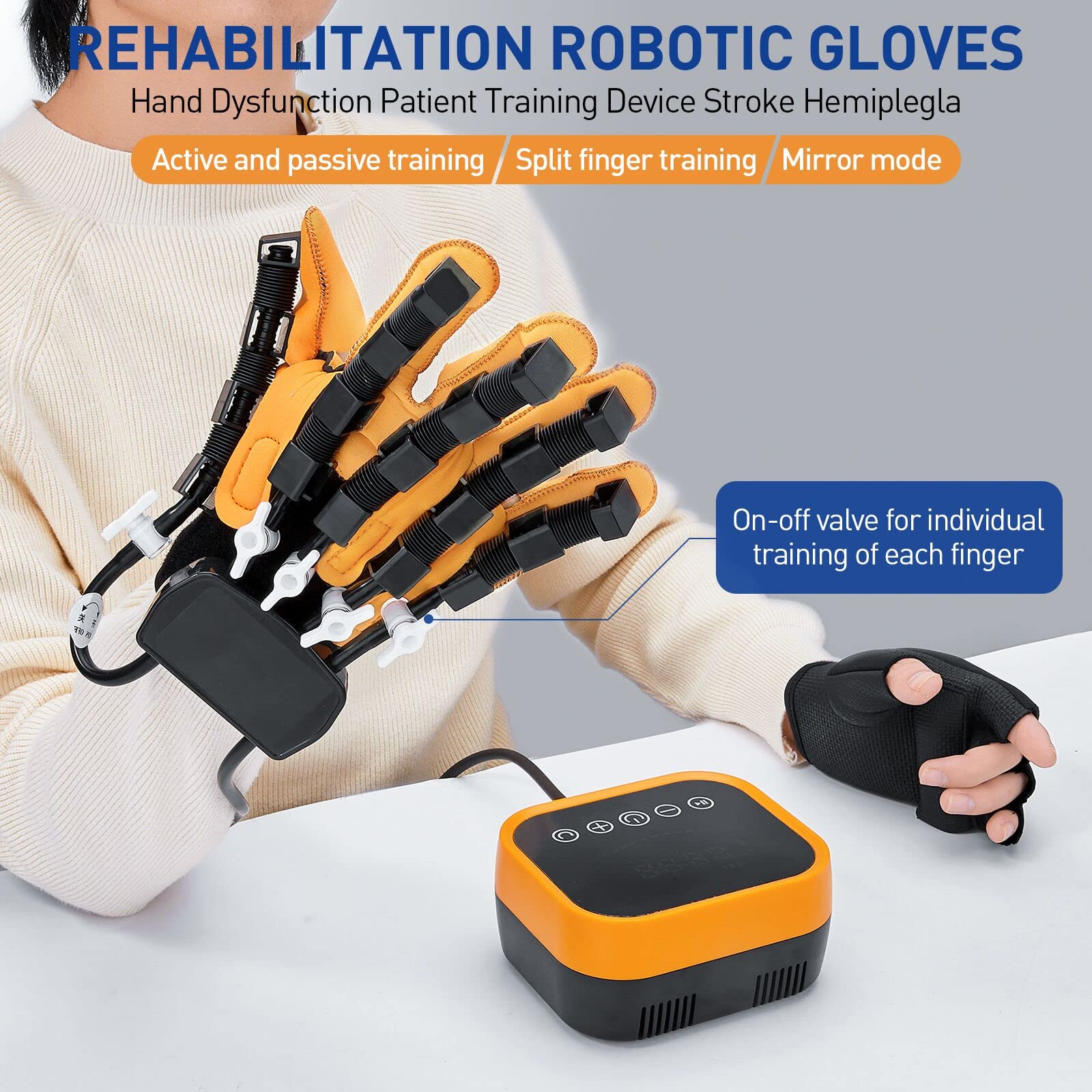 AA-SS Rehabilitation Robot Gloves Stroke Hemiplegia Recovery Hand Physical Therapy Equipment Finger Orthosis Exerciser With USB Chargeable for Hand Splint Dysfunction Patient 3 Training Modes
