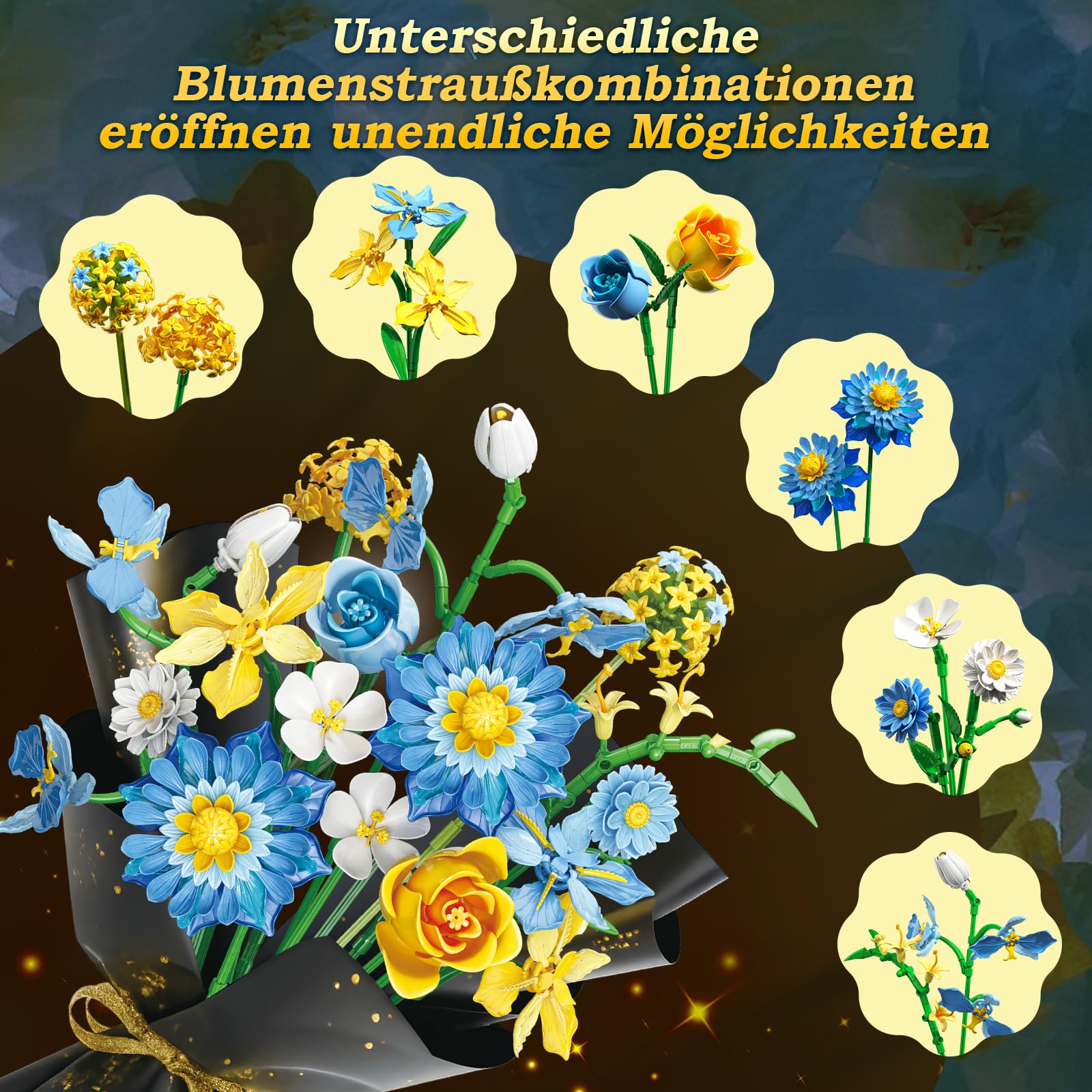 Flowers Building Blumenstrauß-Bauset Sternenblüten, Kompatibel mit LEGO Blumen – Geburtstag & Geschenk für Frauen Männer Kinder Jungen Mädchen Blumenliebhaberinnen 4