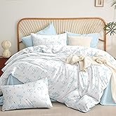 Bildenly Comforter Set Full Size White - Light Blue Bow Quilt Bedding Set 3 Pieces, Comforter Set Full, Soft & Lightweight Comforter(79‘’ x 90‘’) for Girl All Season & 2 Pillow Cases(30‘’x20‘’)