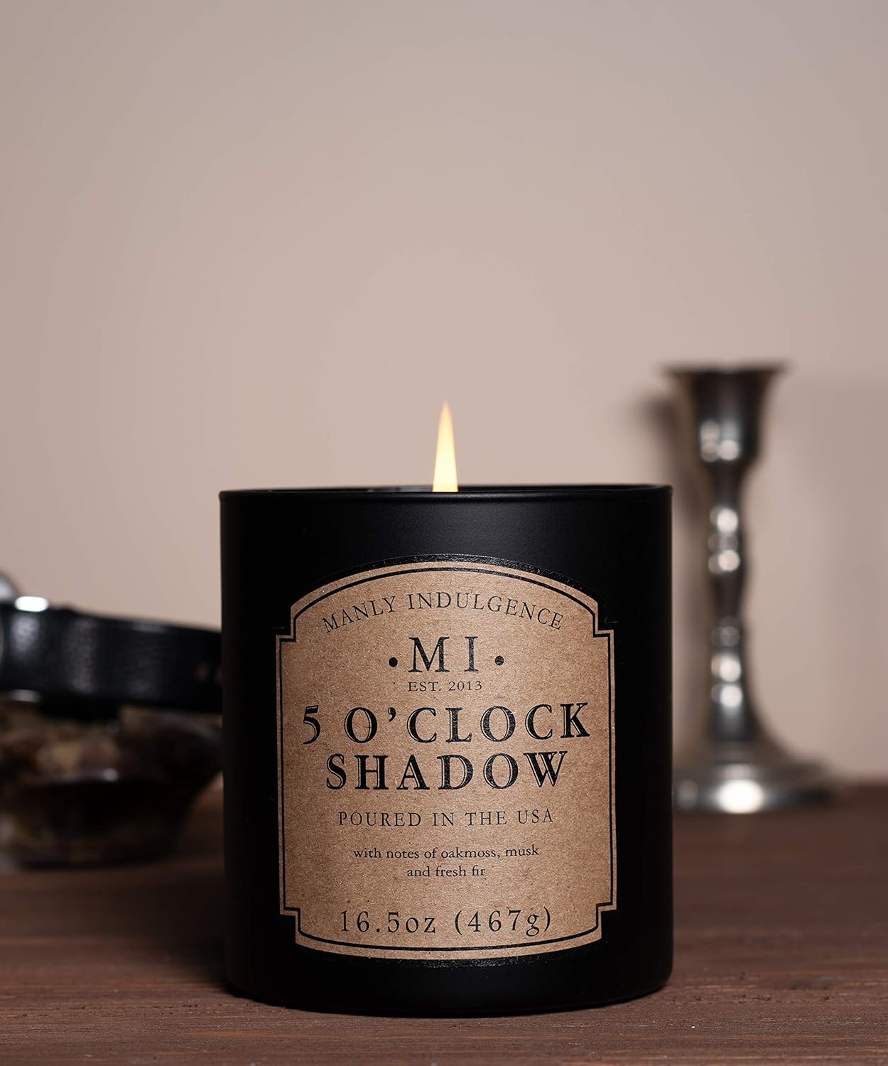 Manly Indulgence 5 O’Clock Shadow Jar Candle, 16.5 oz, Black: Home & Kitchen