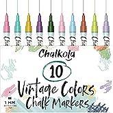 Extra Fine Tip Liquid Chalk Pens for Chalkboard, Blackboards, Window, Bistro (10 Vintage Colors, 1mm) - Extra Fine Dry Erase Marker Pens
